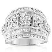 Bids.com .925 Sterling Silver 2.0 Cttw Round & Baguette Cut Diamond Multi-Row Channel Set Tapered Cocktail Fashion Ring (I-J Color, I3 Clarity) - Size 7 Rings