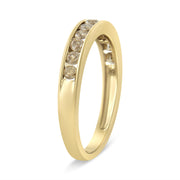 Bids.com 14K Yellow Gold Plated .925 Sterling Silver 1/2 Cttw Channel Set Round Champagne Diamond 11 Stone Band Ring (K-L Color, I1-I2 Clarity) - Size 7 Rings