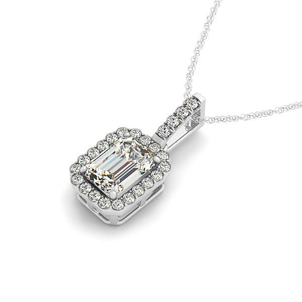 Bids.com Halo Pendant With Emerald Center Diamond in 14k White Gold (1 1/5 cttw) Necklaces