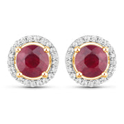 Bids.com 1.22 Carat Genuine Ruby and White Diamond 14K Yellow Gold Earrings Earrings