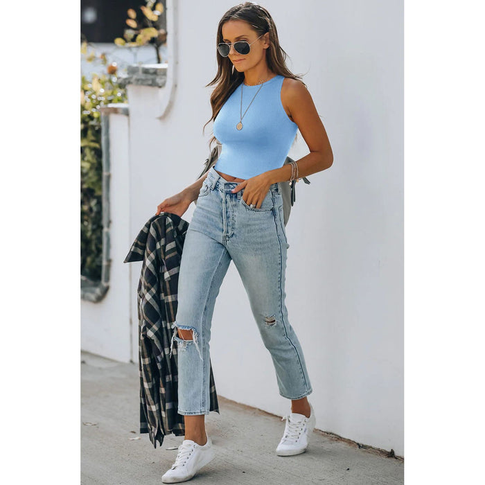 Ribbed Round Neck Cropped Tank