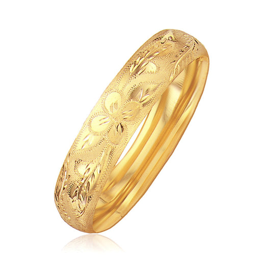 Bids.com Classic Floral Carved Bangle in 14k Yellow Gold (13.5mm) Bracelets