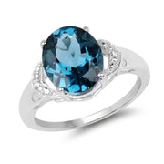 Bids.com 4.26 Carat Genuine London Blue Topaz & White Topaz .925 Sterling Silver Ring Rings