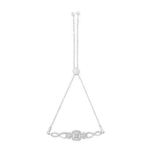 Bids.com .925 Sterling Silver Diamond Cushion Frame Heart-Sides Twist 4â€-10â€ Adjustable Bolo Tennis Bolo Bracelet (I-J Color, I3 Clarity) Bracelets