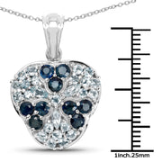 Bids.com 2.73 Carat Genuine Blue Sapphire and Aquamarine .925 Sterling Silver Pendant Pendants