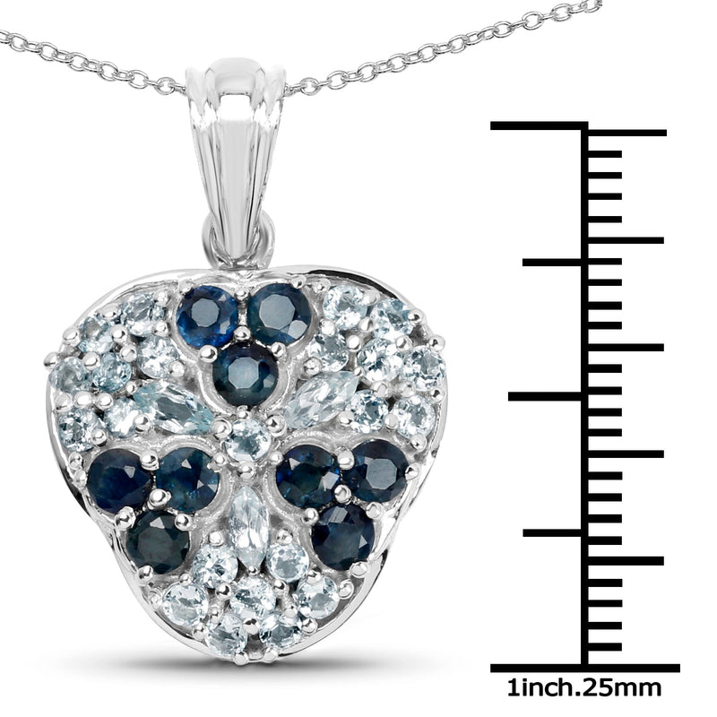 Bids.com 2.73 Carat Genuine Blue Sapphire and Aquamarine .925 Sterling Silver Pendant Pendants