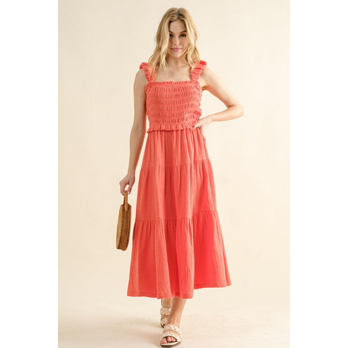 Smocked Ruffled Tiered Dress in Camellia