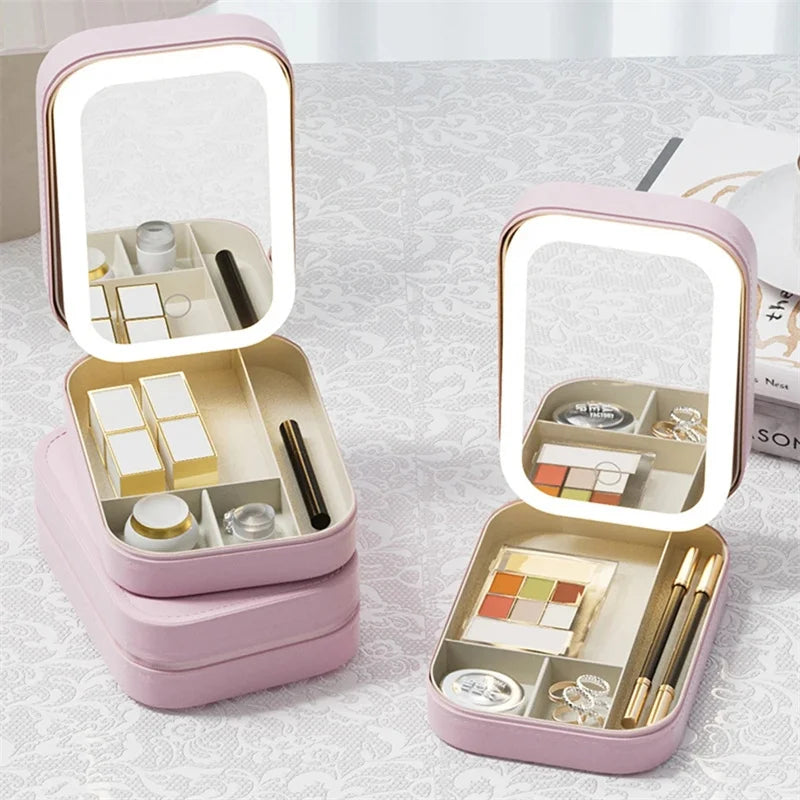 Mill's Beauty Supply LED Mirror Makeup Storage Box Portable Travel Makeup Case Cosmetic Bag Large-Capacity Make up Storage Box Makeup Accessories