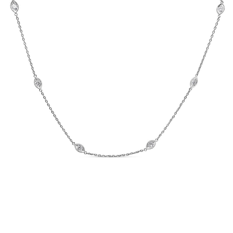 Bids.com 14K White Gold 1.00 Cttw Bezel Set Round Diamond Marquise Shaped Milgrain Station 18" Collar Necklace (G-H Color, SI1-SI2 Clarity) Necklaces