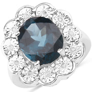 Bids.com 5.11 Carat Genuine London Blue Topaz and White Diamond .925 Sterling Silver Ring Rings