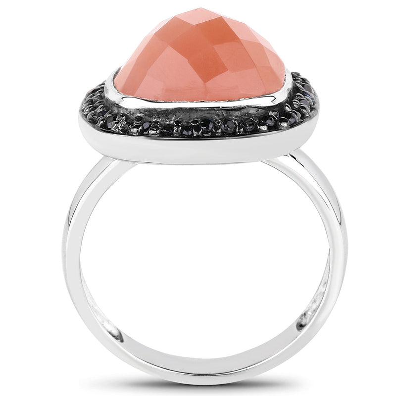 Bids.com 6.46 Carat Genuine Peach Moonstone and Black Spinel .925 Sterling Silver Ring Rings