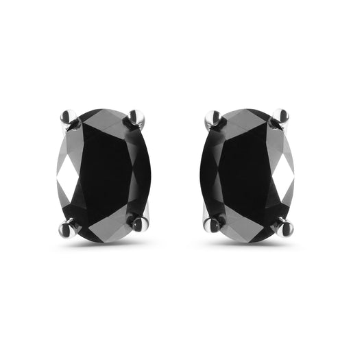Bids.com 14K White Gold 3.00 Cttw Oval Cut Black Diamond Solitaire Stud Earrings (Black Color, I2-I3 Clarity) Earrings