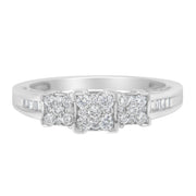 Bids.com 10K White Gold 1/2 Cttw Brilliant & Baguette Cut Diamond 3 Stone Design with 3 Square Clusters Engagement Ring (H-I Color, SI2-I1 Clarity) - Size 6-3/4 Rings
