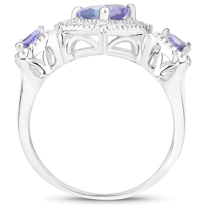 Bids.com 1.09 Carat Genuine Tanzanite and White Diamond .925 Sterling Silver Ring Rings