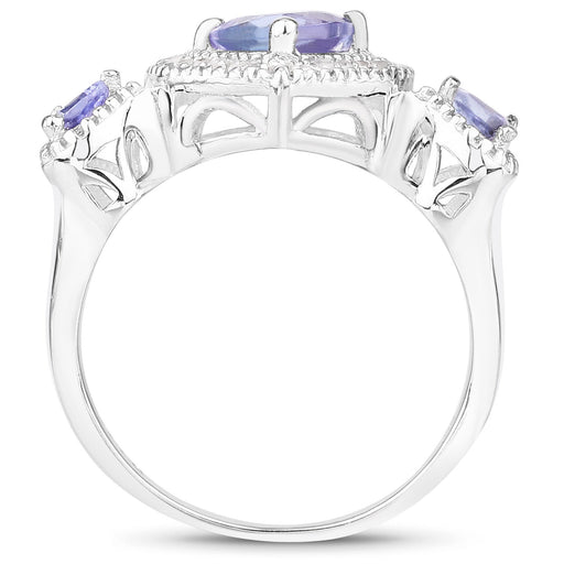 Bids.com 1.09 Carat Genuine Tanzanite and White Diamond .925 Sterling Silver Ring Rings
