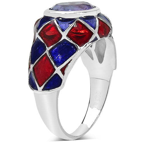 Bids.com 2.16 Carat Genuine Amethyst & White Diamond .925 Sterling Silver Ring Rings