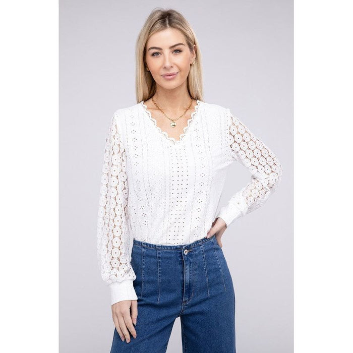 V Neck Lace Trim Top