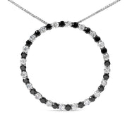 Bids.com .925 Sterling Silver 2.0 Cttw Alternating Black and White Diamond Open Hoop Circle Pendant Necklace (H-I Color, I2-I3 Clarity) - 18" Inches Necklaces