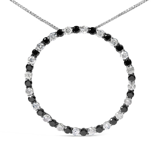 Bids.com .925 Sterling Silver 2.0 Cttw Alternating Black and White Diamond Open Hoop Circle Pendant Necklace (H-I Color, I2-I3 Clarity) - 18" Inches Necklaces