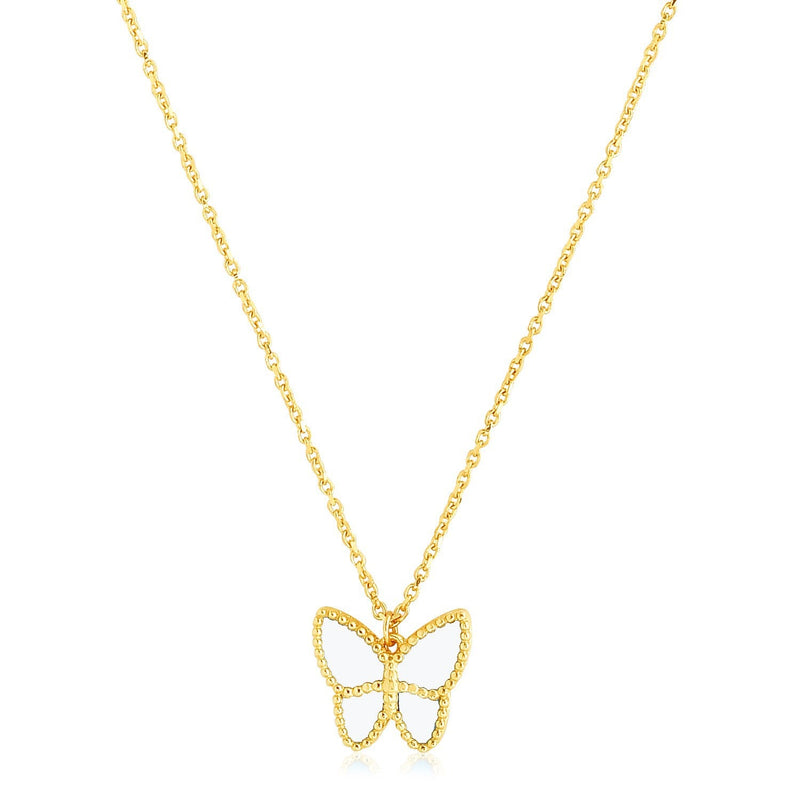 Bids.com 14k Yellow Gold High Polish Butterfly Peral Paste Necklace Necklaces