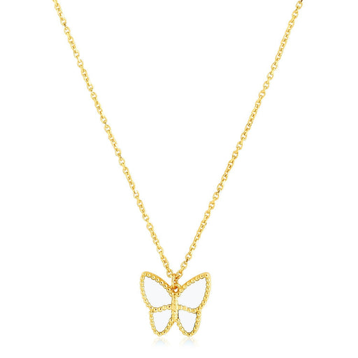 Bids.com 14k Yellow Gold High Polish Butterfly Peral Paste Necklace Necklaces