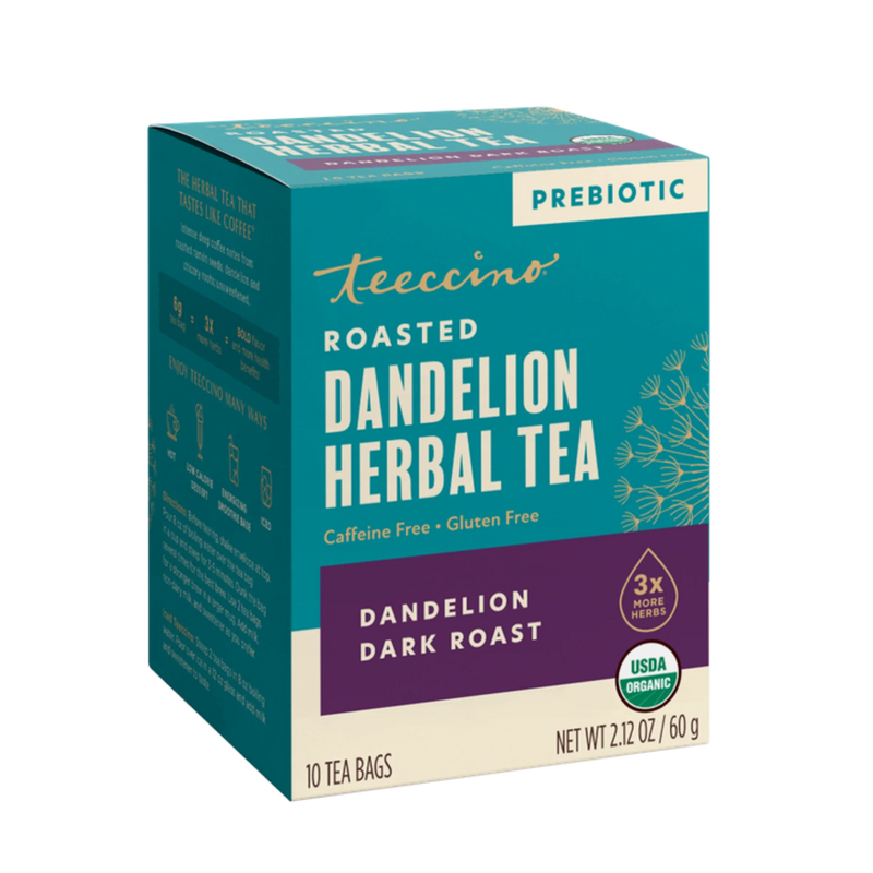 Teeccino Dandelion Dark Roast Roasted Herbal Tea Herbal Tea Dark Cyan 25 tea bags,10 tea bags,50 tagless eco-friendly tea bags