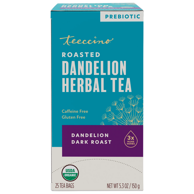 Teeccino Dandelion Dark Roast Roasted Herbal Tea Herbal Tea Dark Cyan 25 tea bags,10 tea bags,50 tagless eco-friendly tea bags