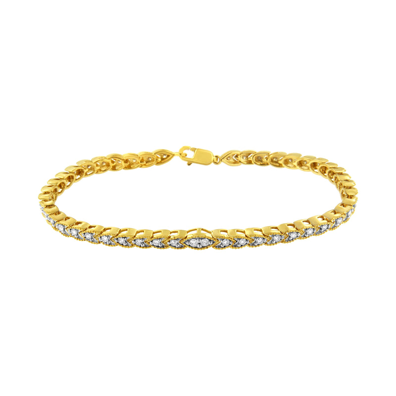 Bids.com 10K Yellow Gold Plated .925 Sterling Silver 1 cttw Prong-Set Diamond Pear Shape Link Bracelet (I-J Color, I1-I2 Clarity) - 7.25" Bracelets