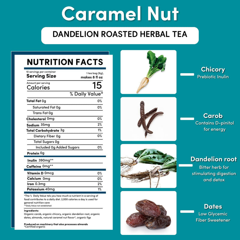 Teeccino Dandelion Caramel Nut Roasted Herbal Tea Herbal Tea