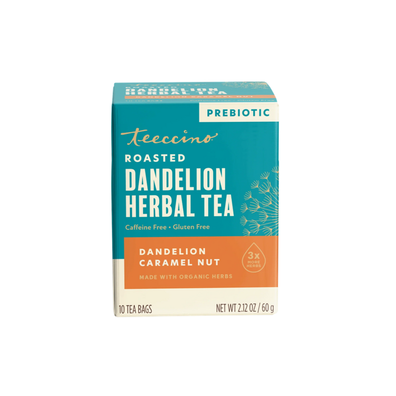 Teeccino Dandelion Caramel Nut Roasted Herbal Tea Herbal Tea Dark Cyan 10 tea bags