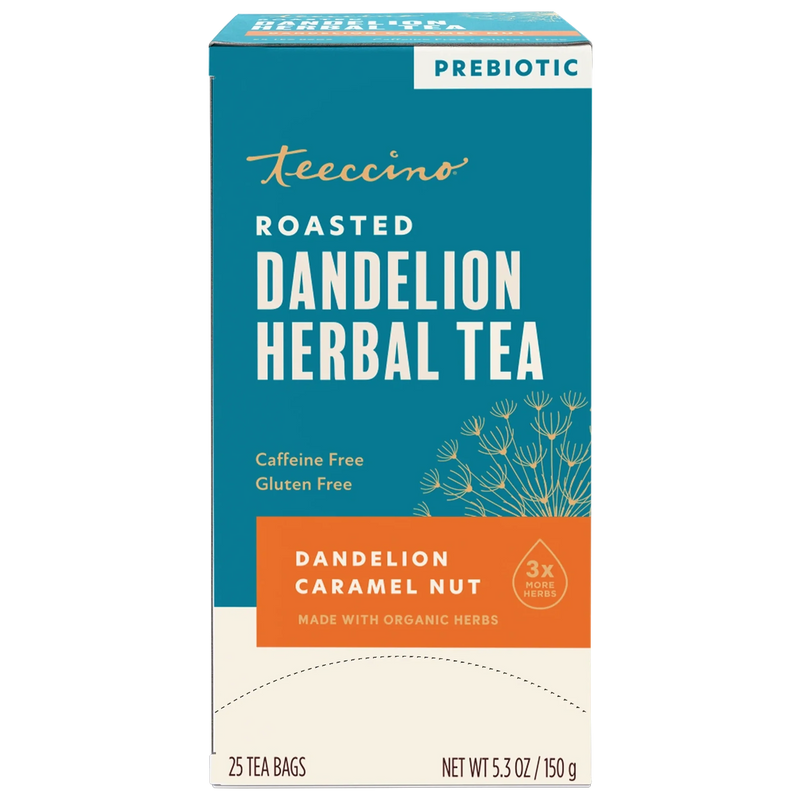 Teeccino Dandelion Caramel Nut Roasted Herbal Tea Herbal Tea Dark Cyan 25 tea bags