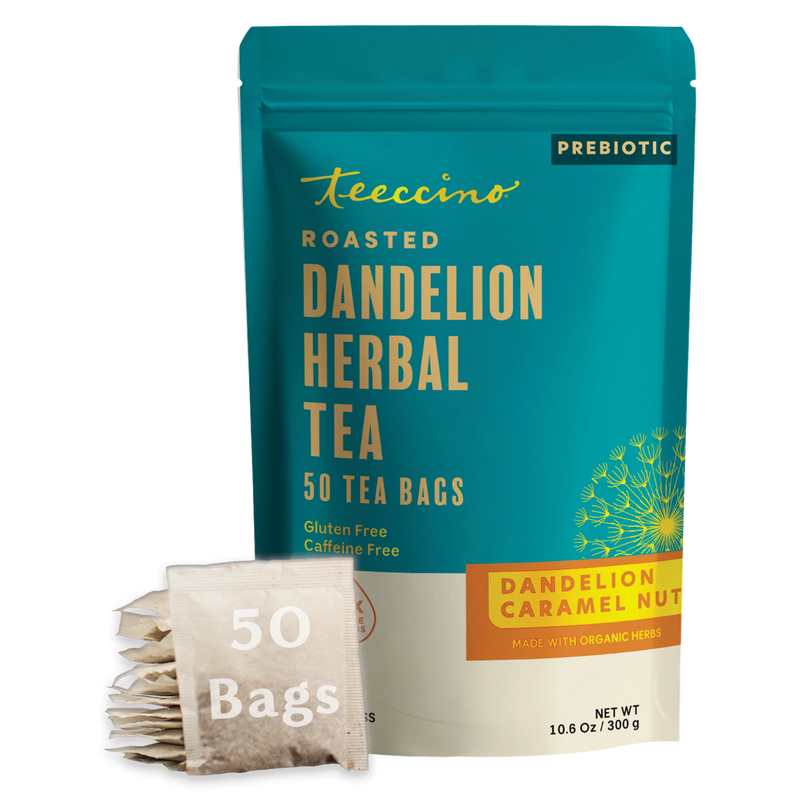 Teeccino Dandelion Caramel Nut Roasted Herbal Tea Herbal Tea Black 50ct loose tagless tea bags