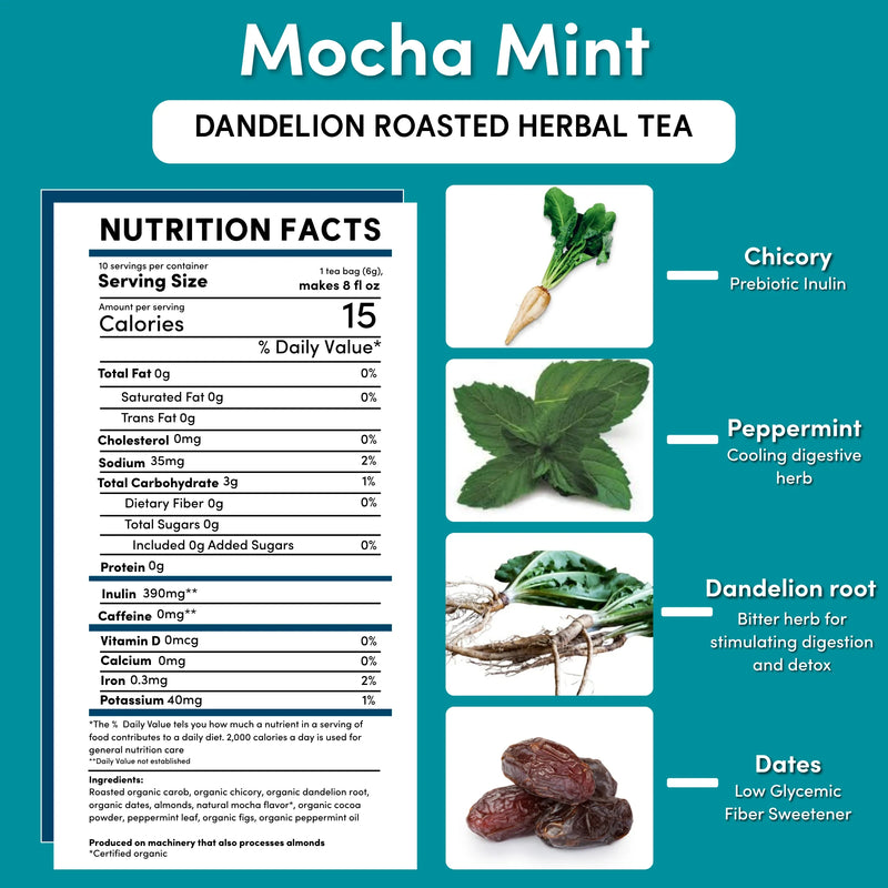 Teeccino Dandelion Mocha Mint Roasted Herbal Tea Herbal Tea