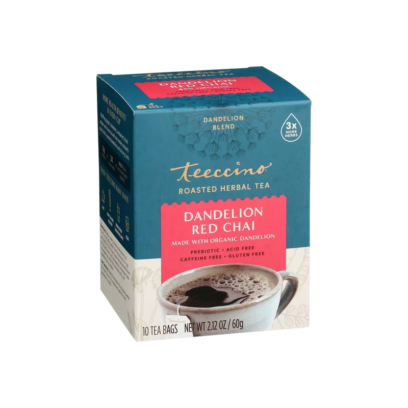 Teeccino Dandelion Red Chai Roasted Herbal Tea Herbal Tea Steel Blue 10 tea bags