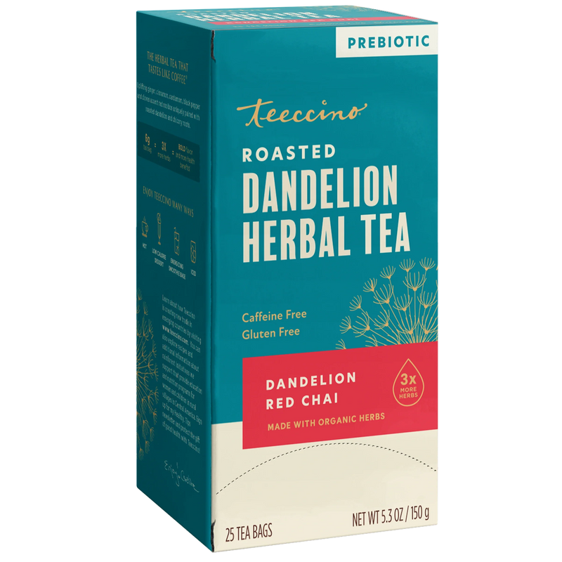 Teeccino Dandelion Red Chai Roasted Herbal Tea Herbal Tea Dark Cyan 25 tea bags,10 tea bags