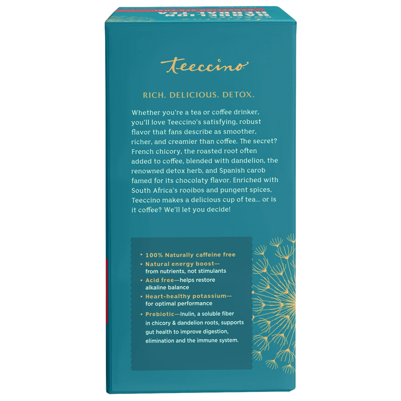Teeccino Dandelion Red Chai Roasted Herbal Tea Herbal Tea Steel Blue 25 tea bags,10 tea bags