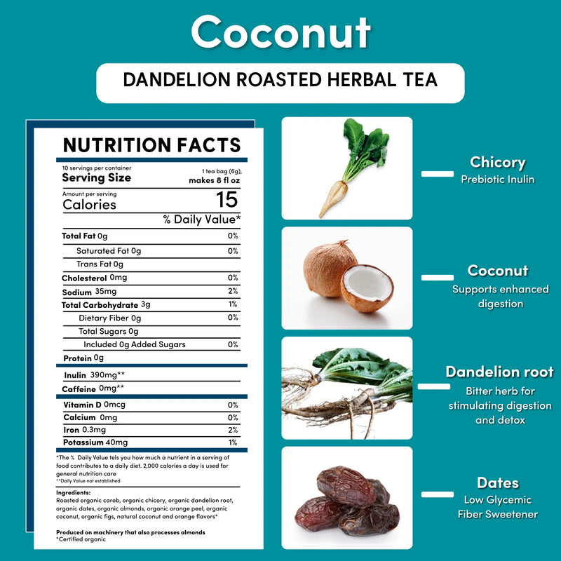Teeccino Dandelion Coconut Roasted Herbal Tea Herbal Tea
