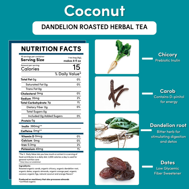 Teeccino Dandelion Coconut Roasted Herbal Tea Herbal Tea