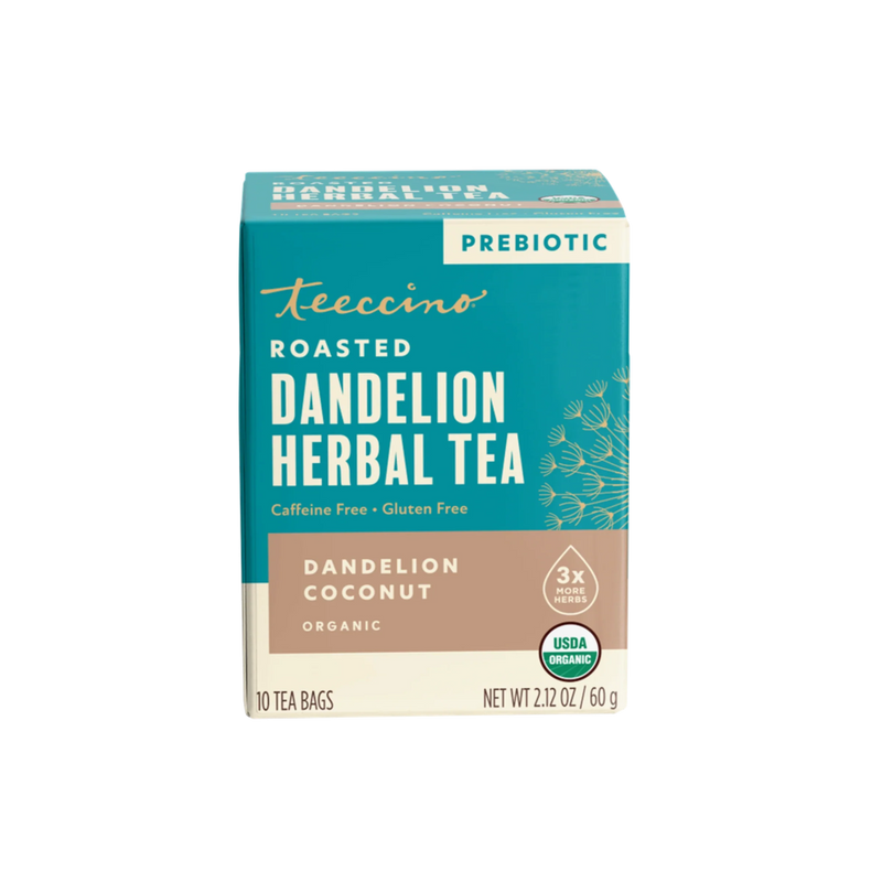 Teeccino Dandelion Coconut Roasted Herbal Tea Herbal Tea Dark Cyan 10 tea bags