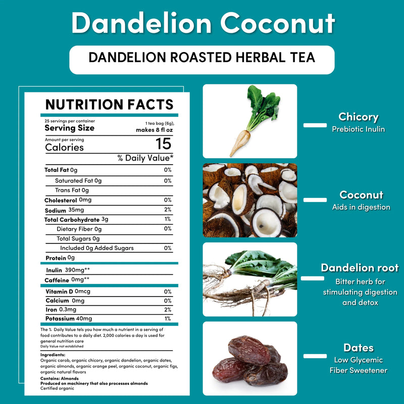 Teeccino Dandelion Coconut Roasted Herbal Tea Herbal Tea