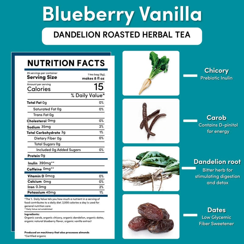 Teeccino Dandelion Blueberry Vanilla Roasted Herbal Tea Herbal Tea