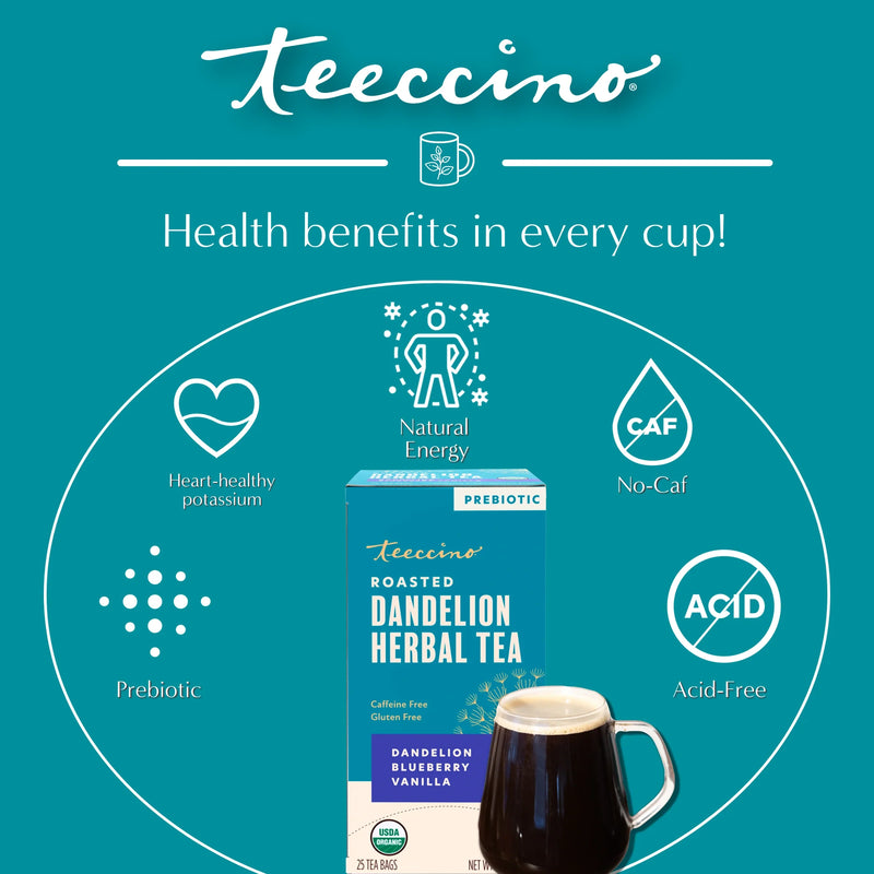 Teeccino Dandelion Blueberry Vanilla Roasted Herbal Tea Herbal Tea