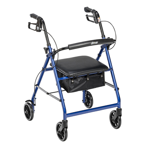 Drive Medical Drive Medical Walker Rollator With 6" Wheels, Fold Up Removable Back Support And Padded Seat, Blue Walkers