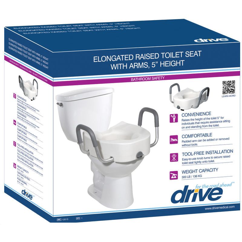Drive Medical Drive Medical Premium Raised Toilet Seat, Elongated with Safety Lock, Adds 5 Inches Mobility & Accessibility