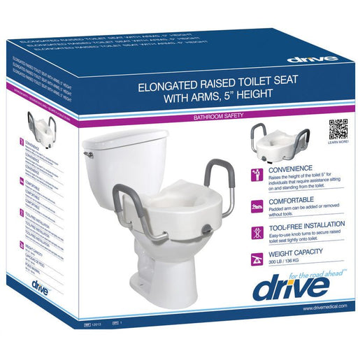 Drive Medical Drive Medical Premium Raised Toilet Seat, Elongated with Safety Lock, Adds 5 Inches Mobility & Accessibility