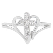 Bids.com 10K White Gold Diamond-Accented Cross & Open Heart Promise Fashion Ring (H-I Color, I1-I2 Clarity) - Size 7 Rings