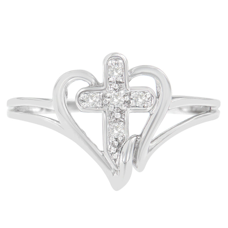 Bids.com 10K White Gold Diamond-Accented Cross & Open Heart Promise Fashion Ring (H-I Color, I1-I2 Clarity) - Size 7 Rings