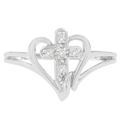 Bids.com 10K White Gold Diamond-Accented Cross & Open Heart Promise Fashion Ring (H-I Color, I1-I2 Clarity) - Size 7 Rings