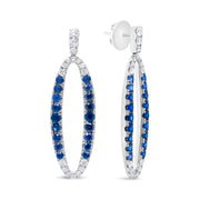 Bids.com 18K White Gold 1.11 Cttw Blue Round Diamond and Blue Sapphire Openwork Oval Shaped Dangle Earrings (F-G Color, VS1-VS2 Clarity) Earrings