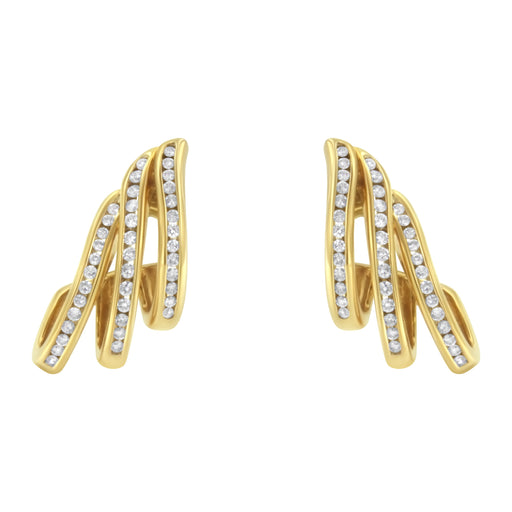 Bids.com 10K Yellow Gold 1.0 Cttw Round Brilliant Cut Diamond Spiral Multi Row Channel Set Open Hoop Pushback Stud Earrings (H-I Color, I1-I2 Clarity) Earrings